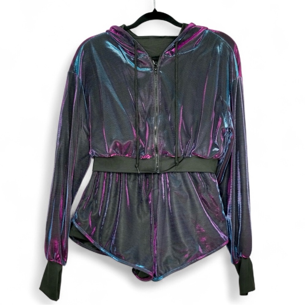 Shimmering Multicolor Zippet Hoodie & Short Set